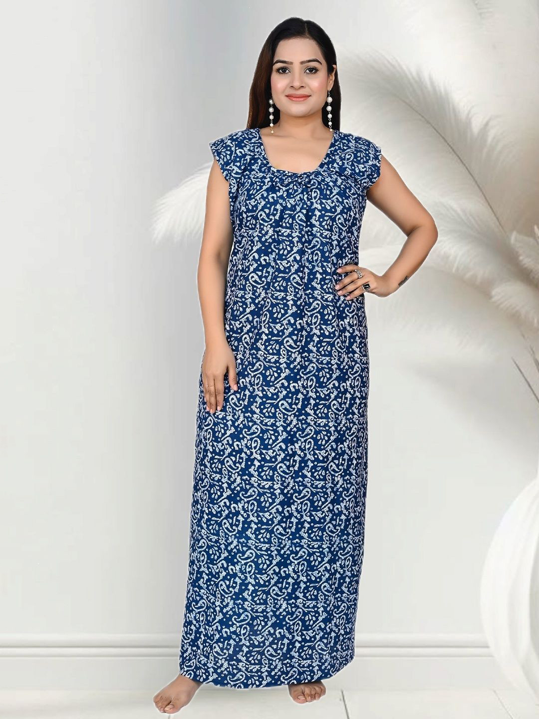 ANKONA Women Pure Cotton Sleeveless Everyday Maxi Nightdress With Side Pocket