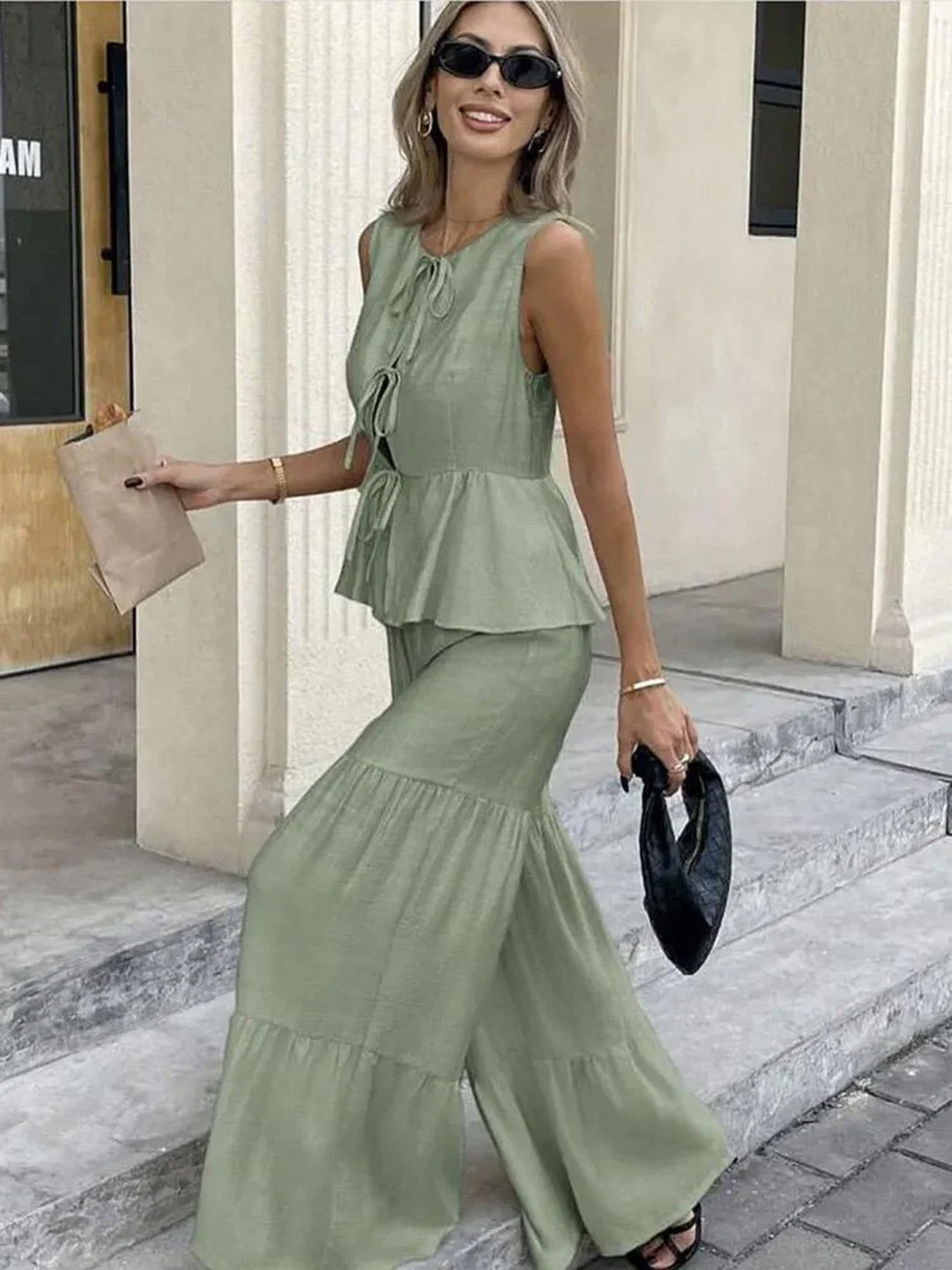 Miss Mosa By Akanksha Aderyn Statement Linen Suit Set In Olive Green