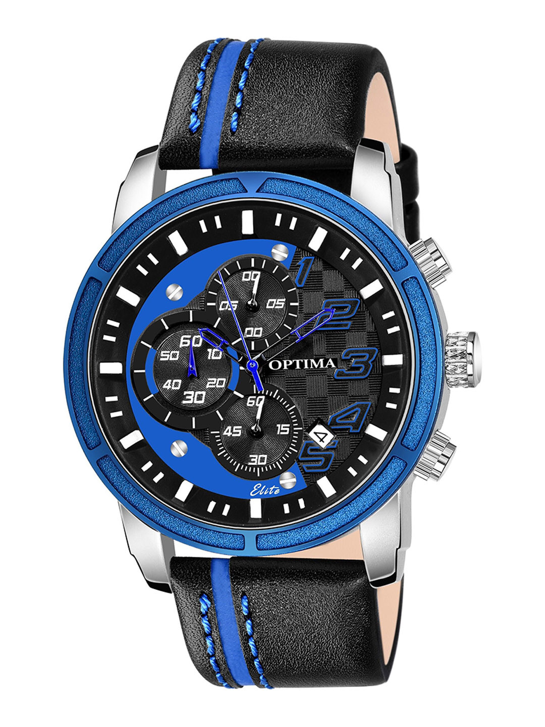 Optima Men Leather Bracelet Style Straps Analogue Chronograph Watch OEM-140-BLUE-BLUE