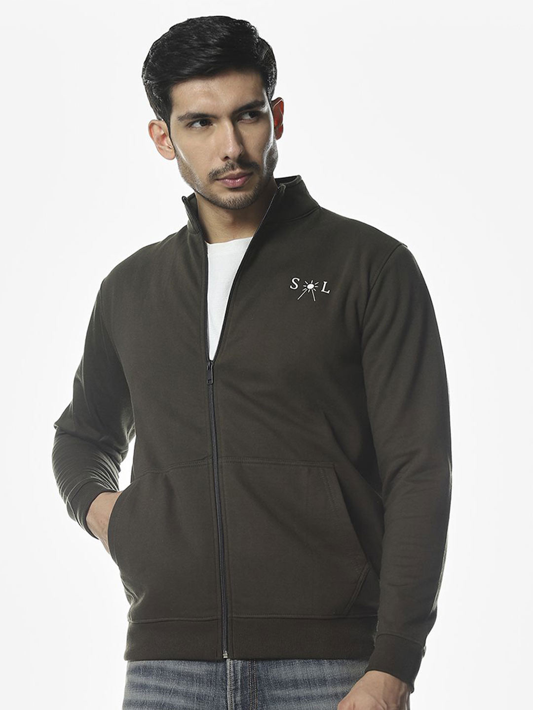 Klub Fox Men Solid Zipper Cotton Sweatshirt
