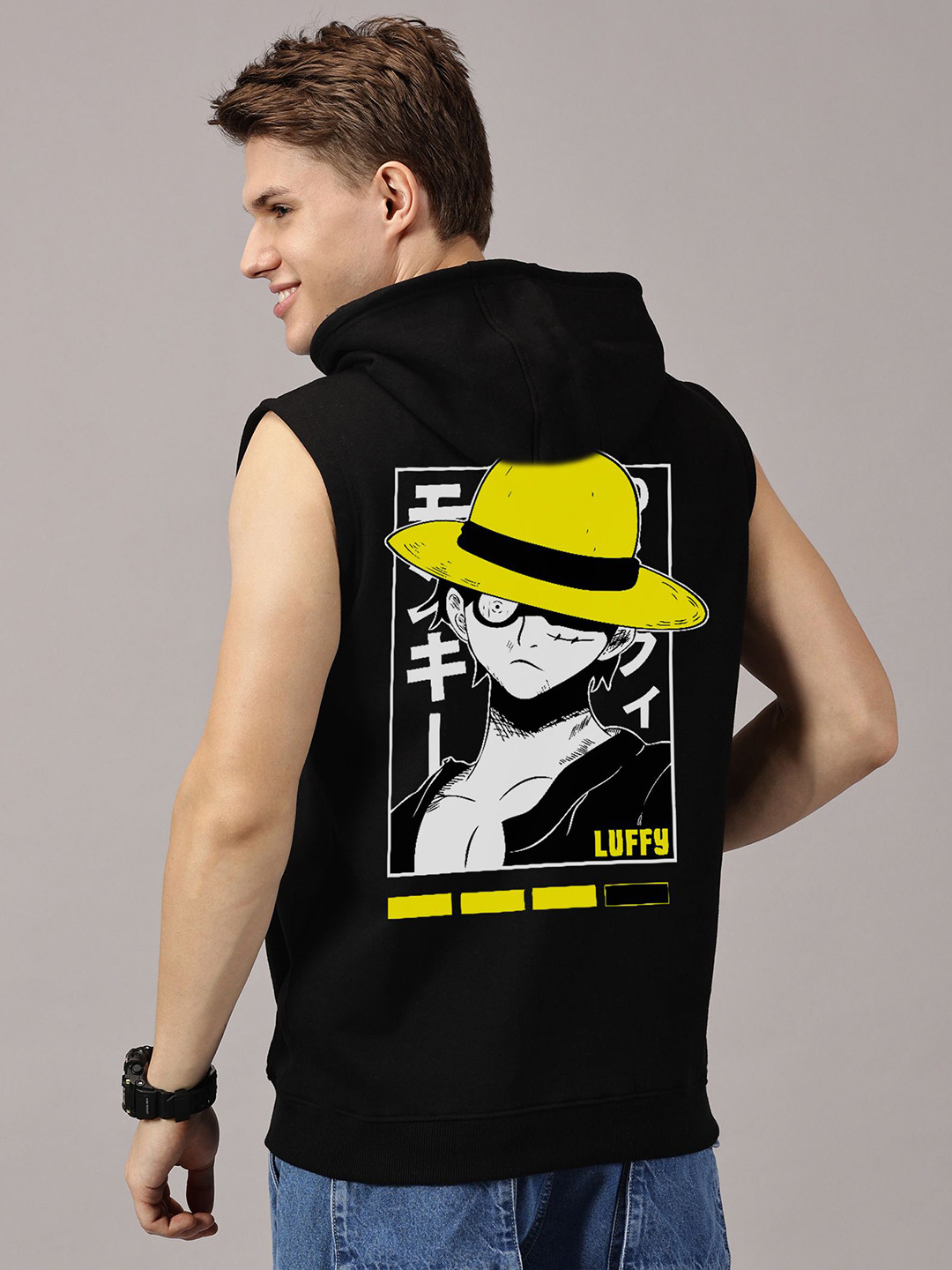 LEON Men Monkey D Luffy Printed Hooded Sweatshirt