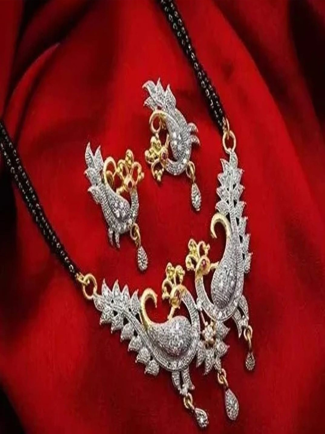 Navya Collection Artificial Stones Studded & Beaded Mangalsutra With Earrings