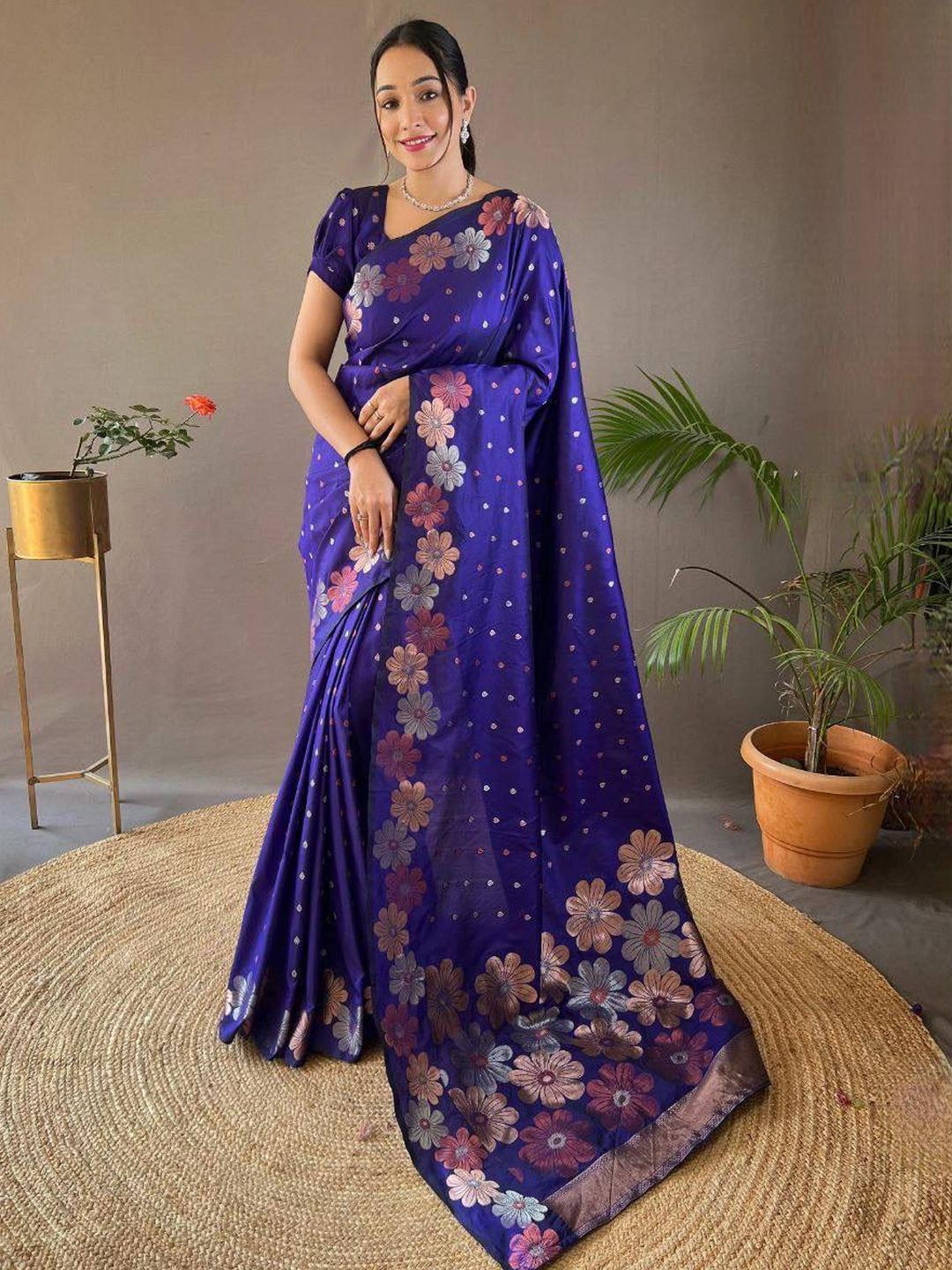 GHAN SALS Woven Design Silk Blend Kanjeevaram Saree