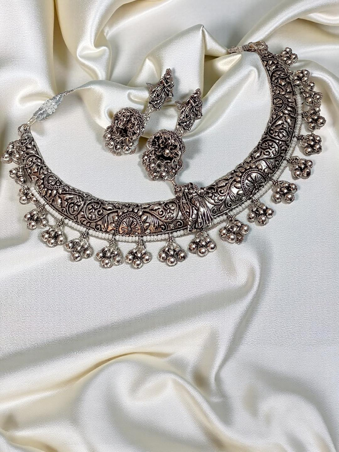 BlingNation Silver-Plated Oxidised Jewellery Set