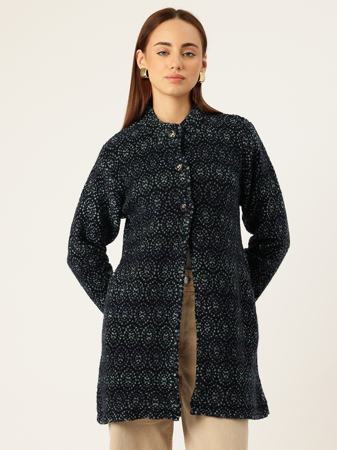 Monte Carlo Geometric Self-Design Single-Breasted Acrylic-Wool Longline Overcoat