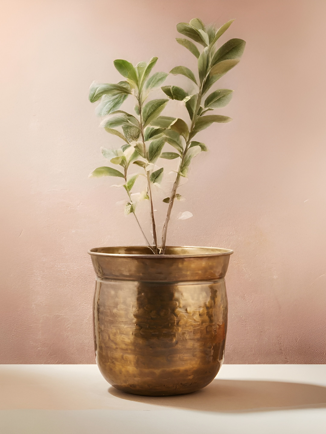 Fabindia Zareen Brown Textured Metal Table Planter
