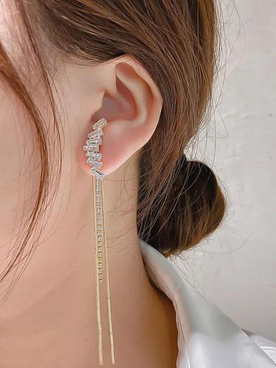 TheVineGirl Contemporary Long Tassel Crystal Studded Drop Earrings