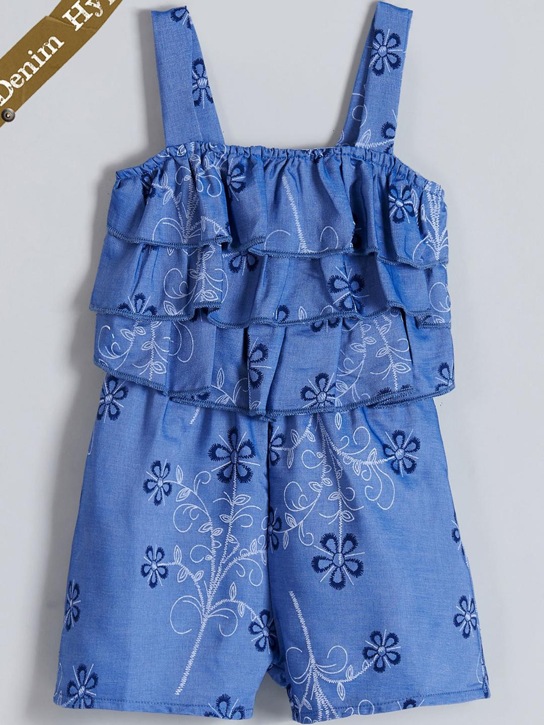 Hopscotch Girls Floral Pattern Denim Playsuit