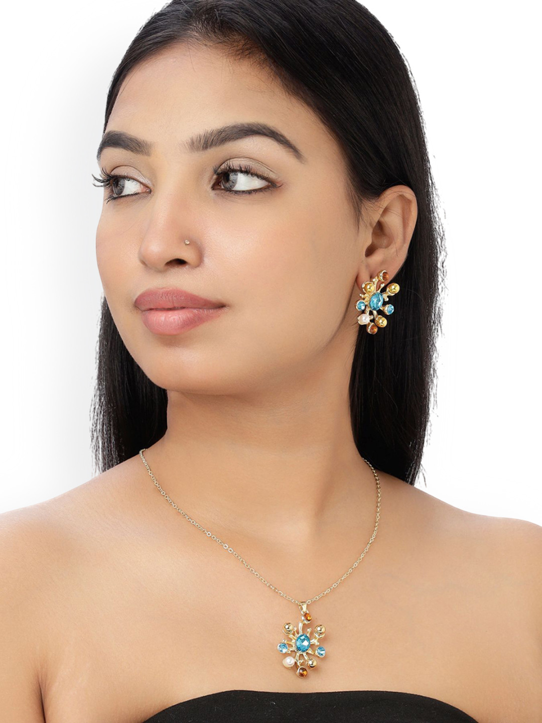 VELVET IMPERIAL Artificial Stones Studded Necklace & Earrings