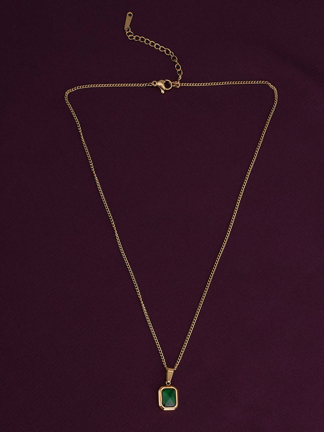 PALMONAS 18K Gold-Plated Classic Emerald Pendant With Chain