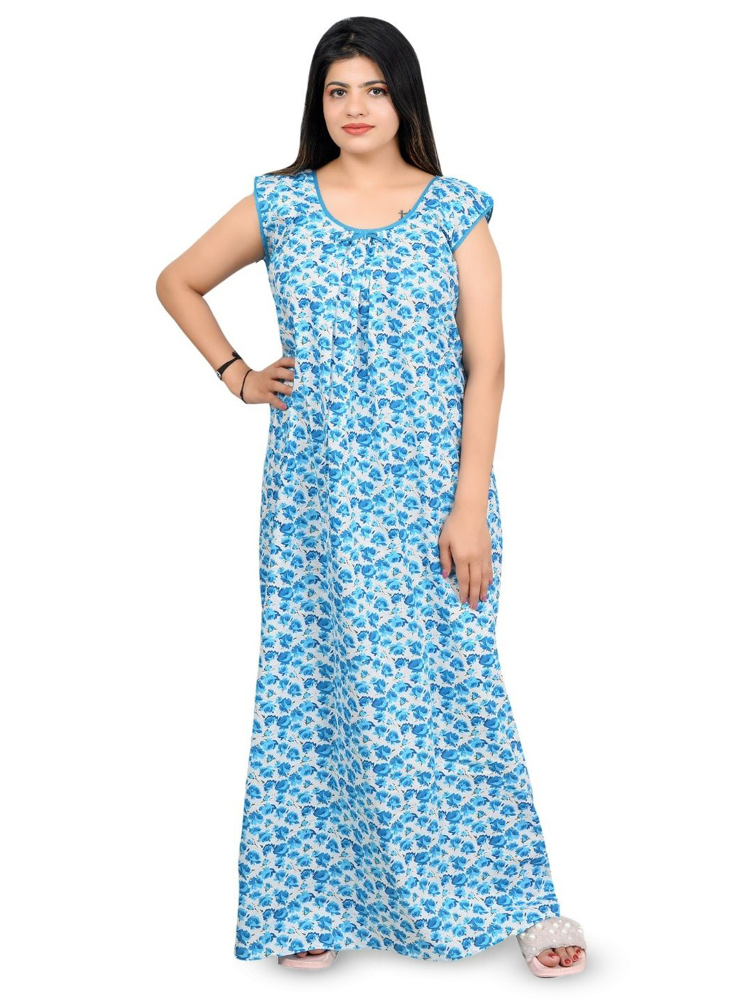 Magnen Women Printed Pure Cotton Maxi Nightdress