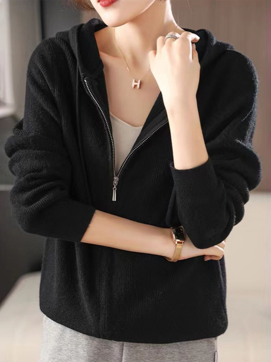 bebe Women Zip-Up Hooded Knit Sweatshirts