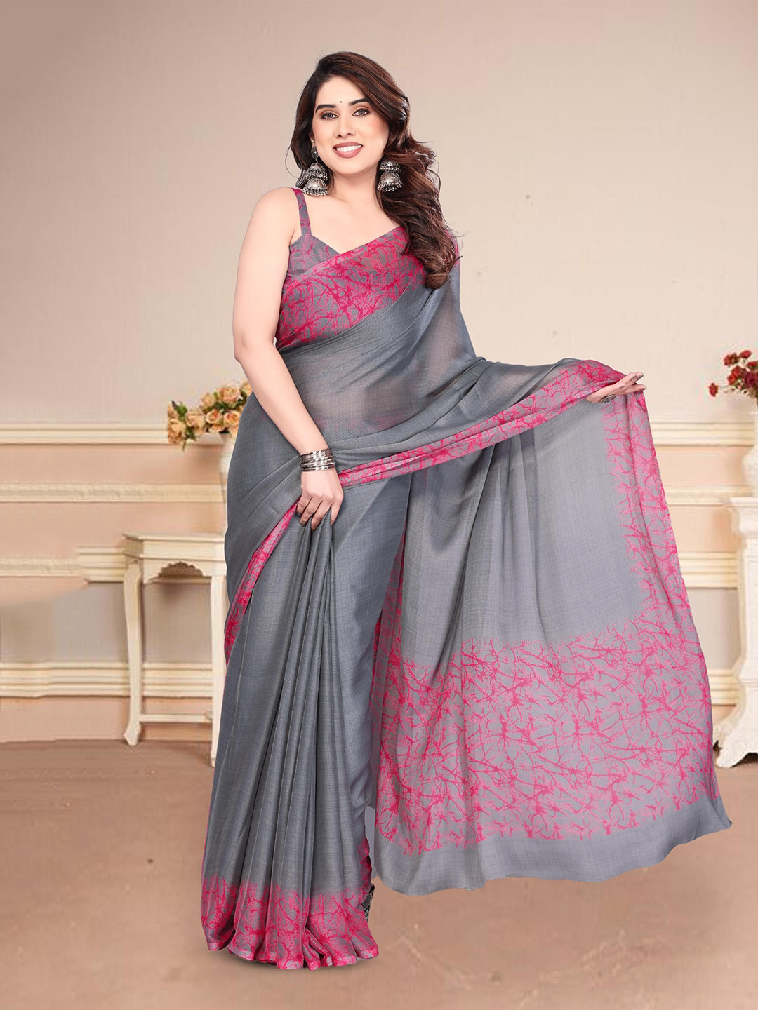 BilloRani Checked Pure Chiffon Saree
