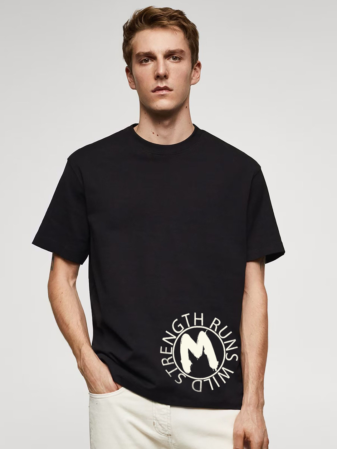 MISCHIEF MONKEY Men Typography Printed Round Neck Pure Cotton Oversized T-shirt