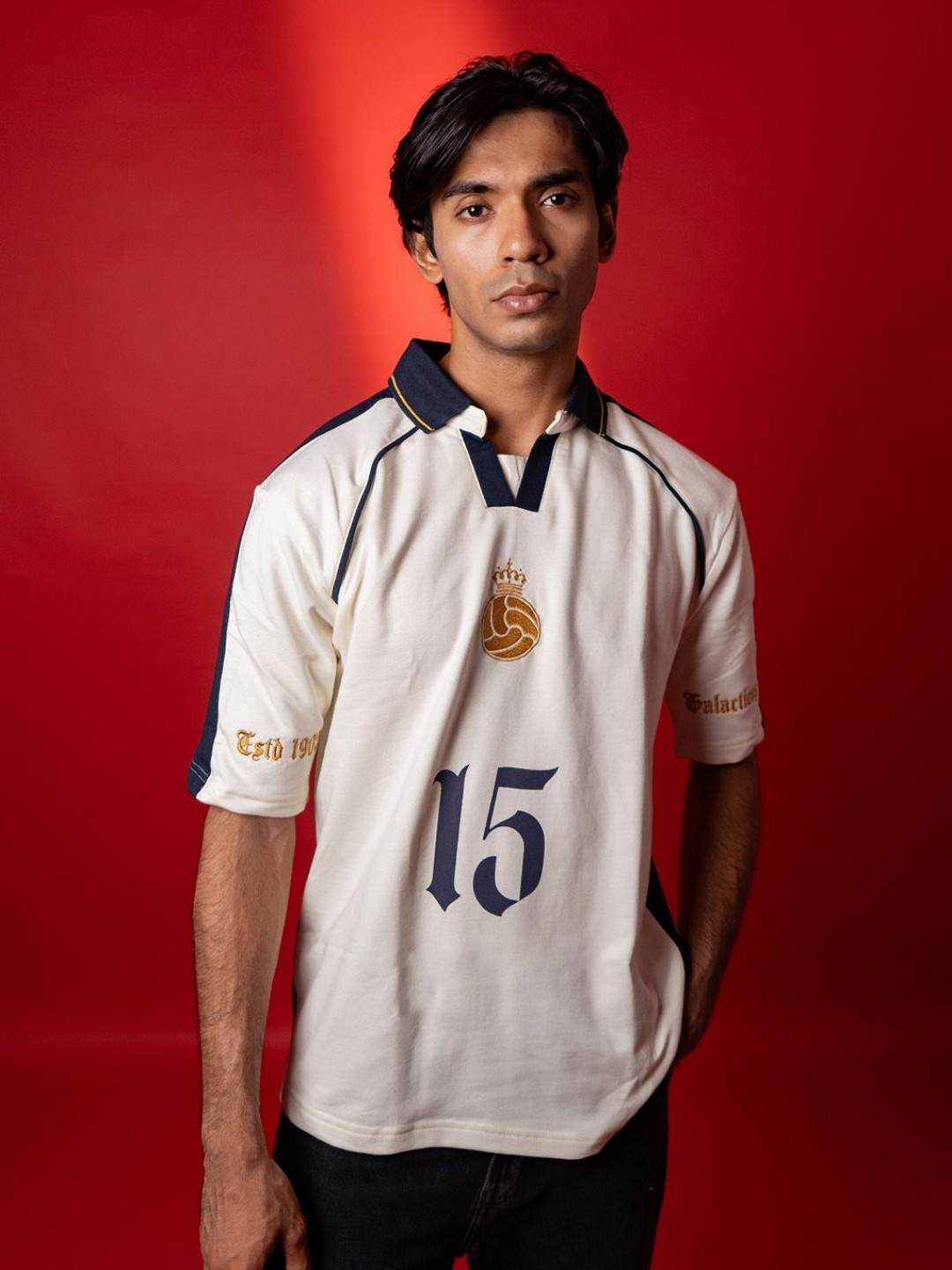 Shop Football Galacticos Vintage Solid Polo Collar Relaxed Fit T-Shirt