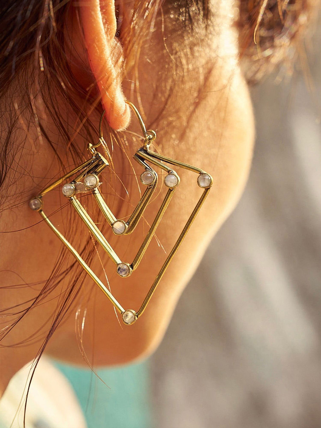 Soul Works Gold-Plated Geometric Shaped Artificial Stones Studded Drop Earrings