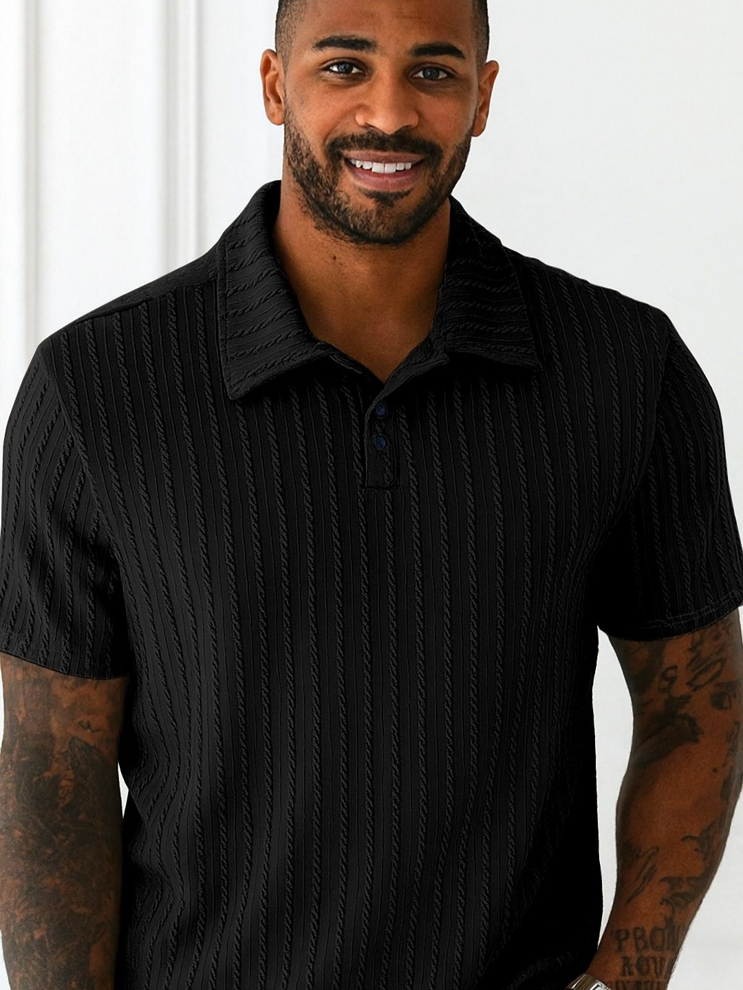 KAJARU Men Self Design Polo Collar T-shirt