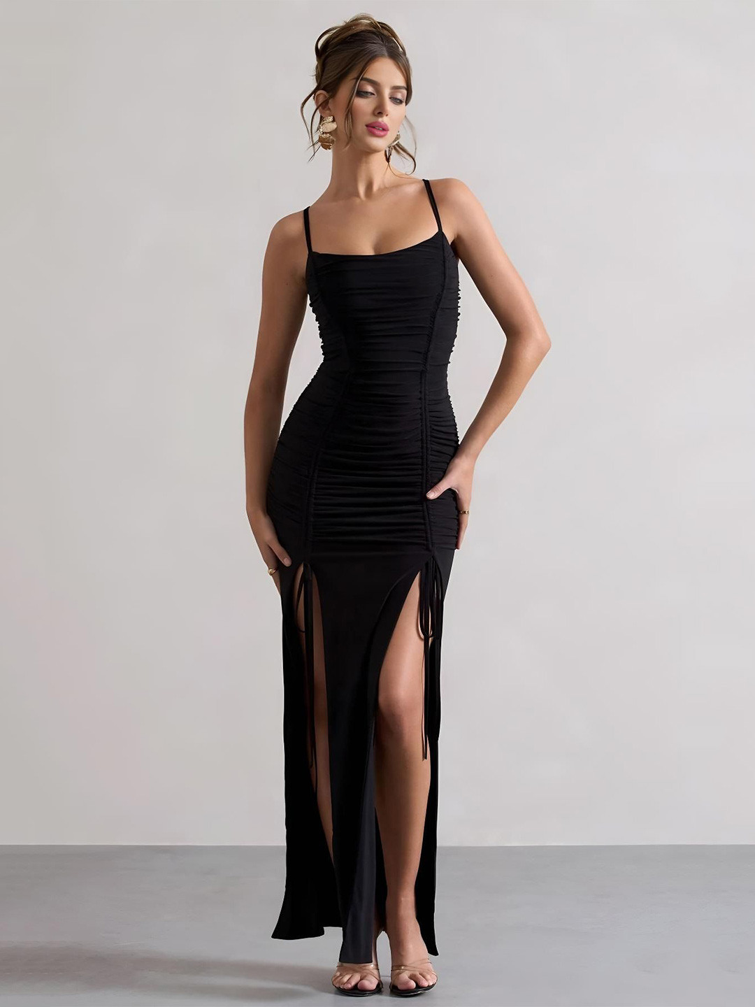 R.Code by The Roadster Life Co. Women Self Design Gathered or Pleated Bodycon Maxi Dress