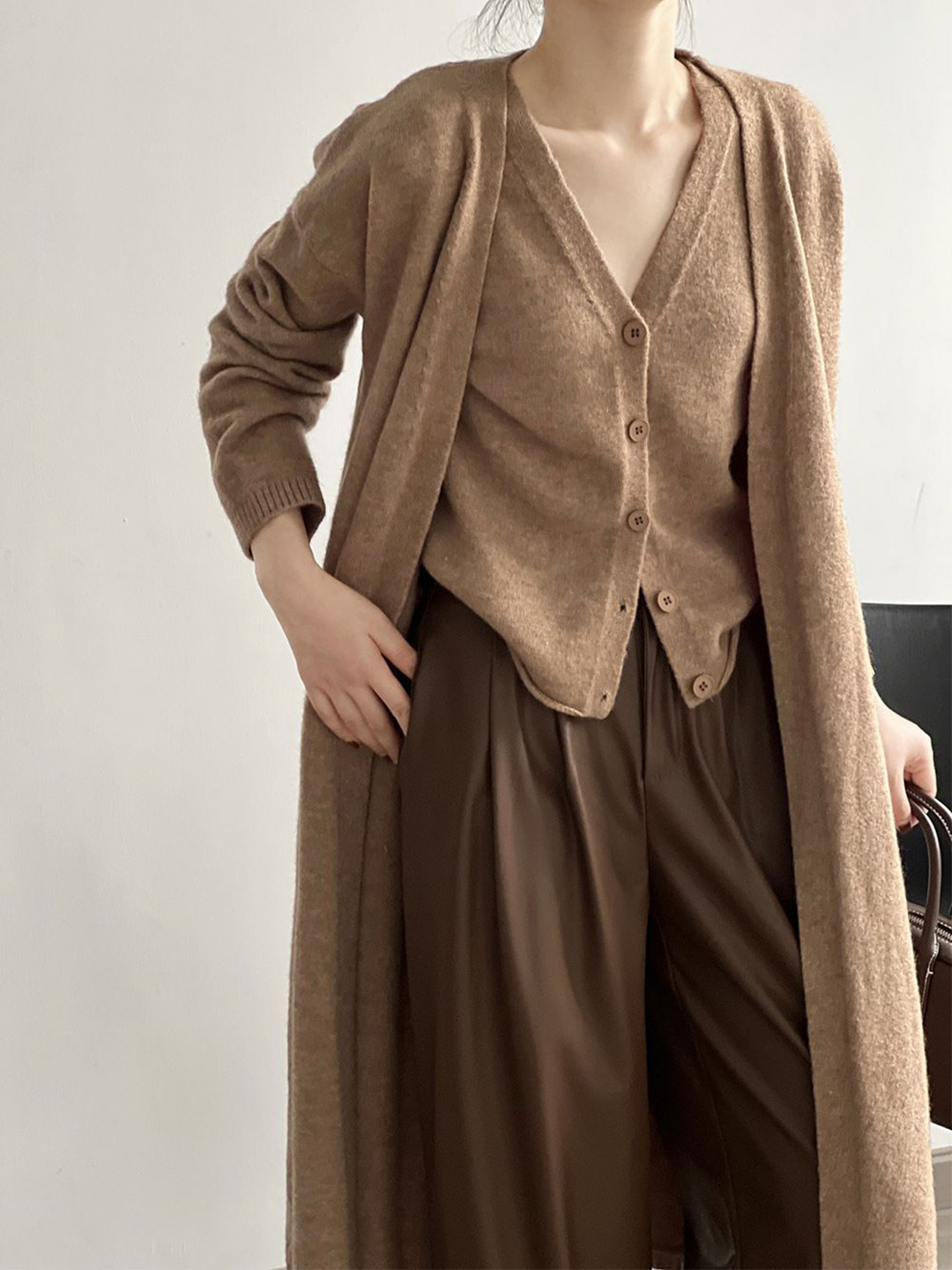 bebe V-Neck Longline Ribbed Knit Cardigan and Button-Front Tank Shrug