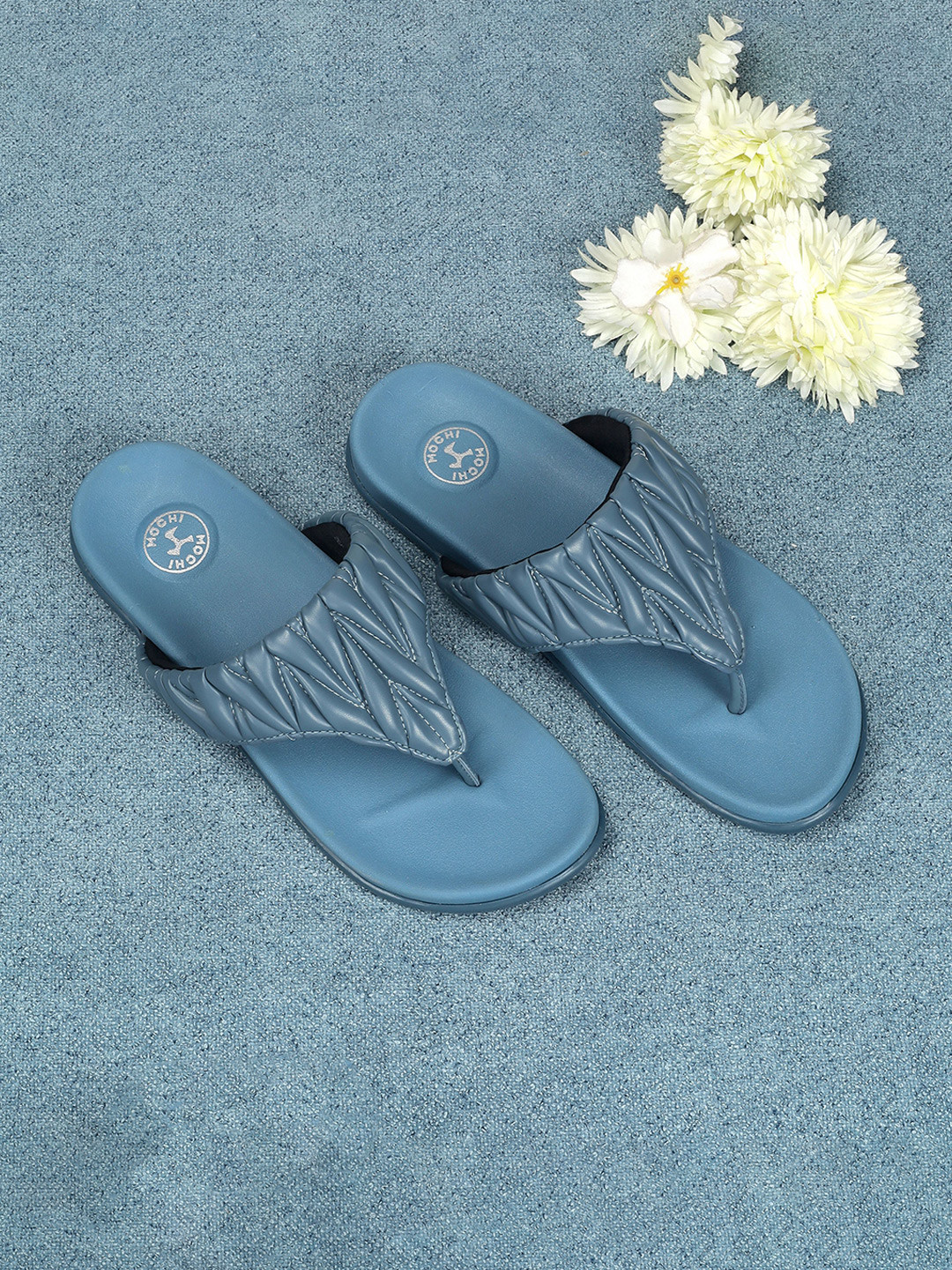 Mochi Round Toe Textured T-Strap Flats