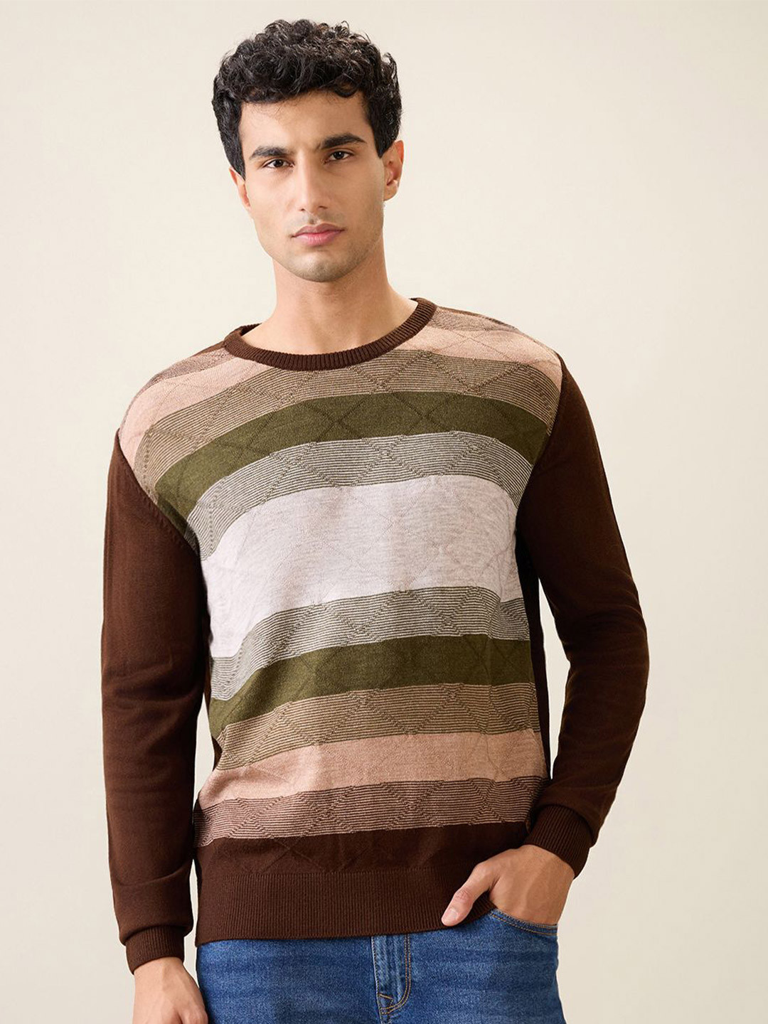 Raymond Men Striped Regular Fit Sweater