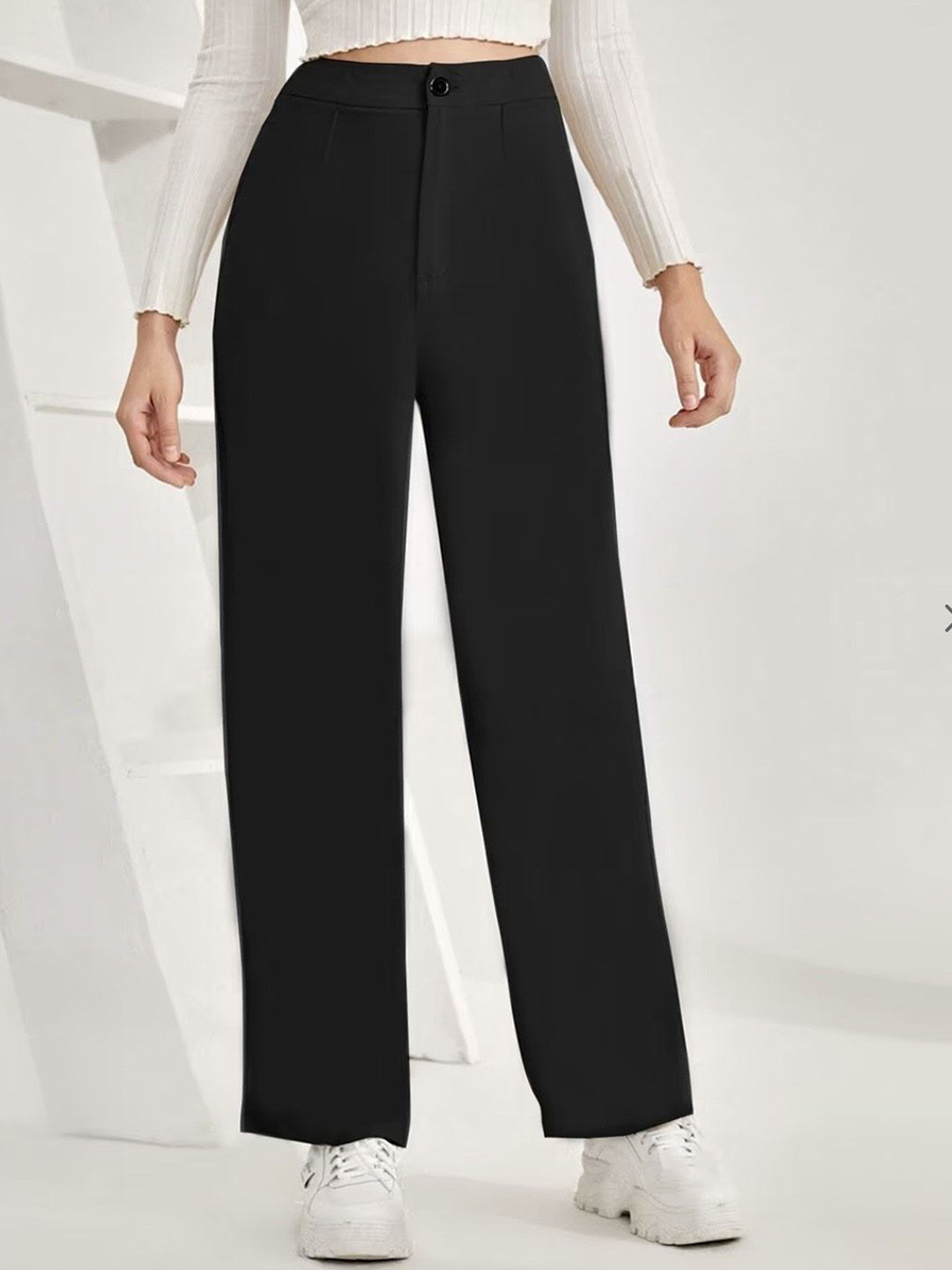 Flying Girls Women Relaxed Straight Leg Flared Fit Wrinkle Free Korean Pants
