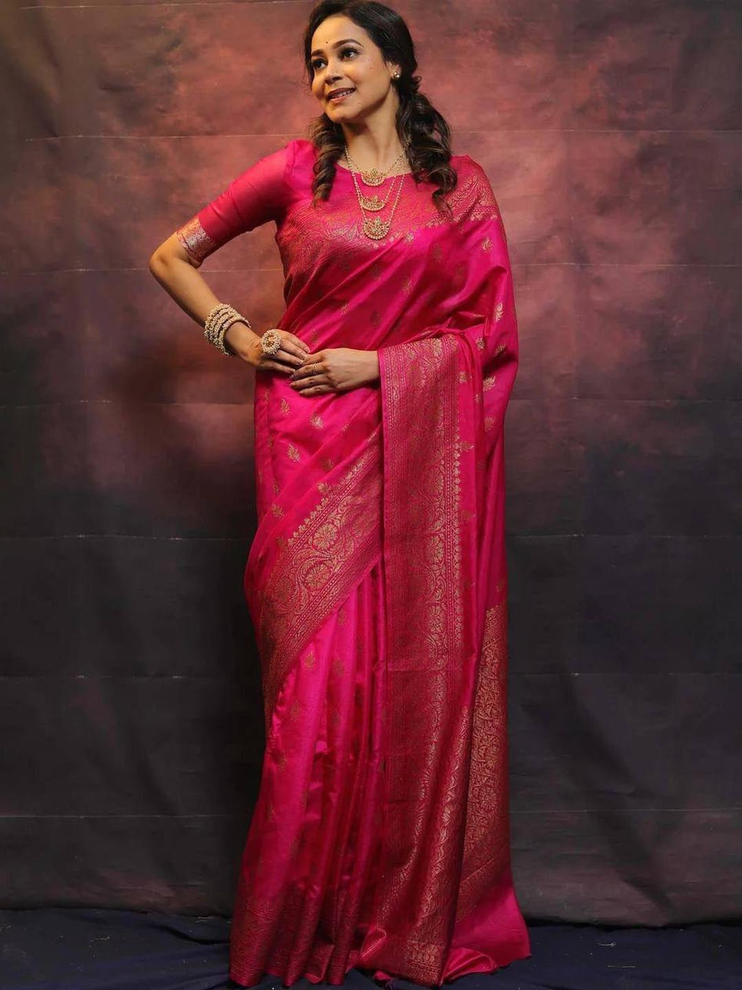 GHAN SALS Ethnic Motifs Zari Silk Blend Kanjeevaram Saree