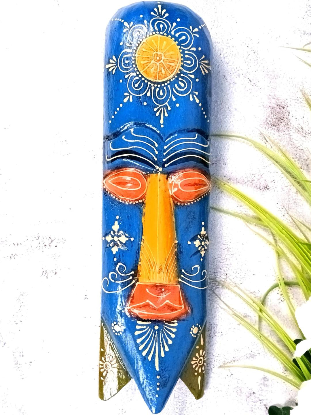 apka mart Blue & Yellow Wooden Printed Wall Mask
