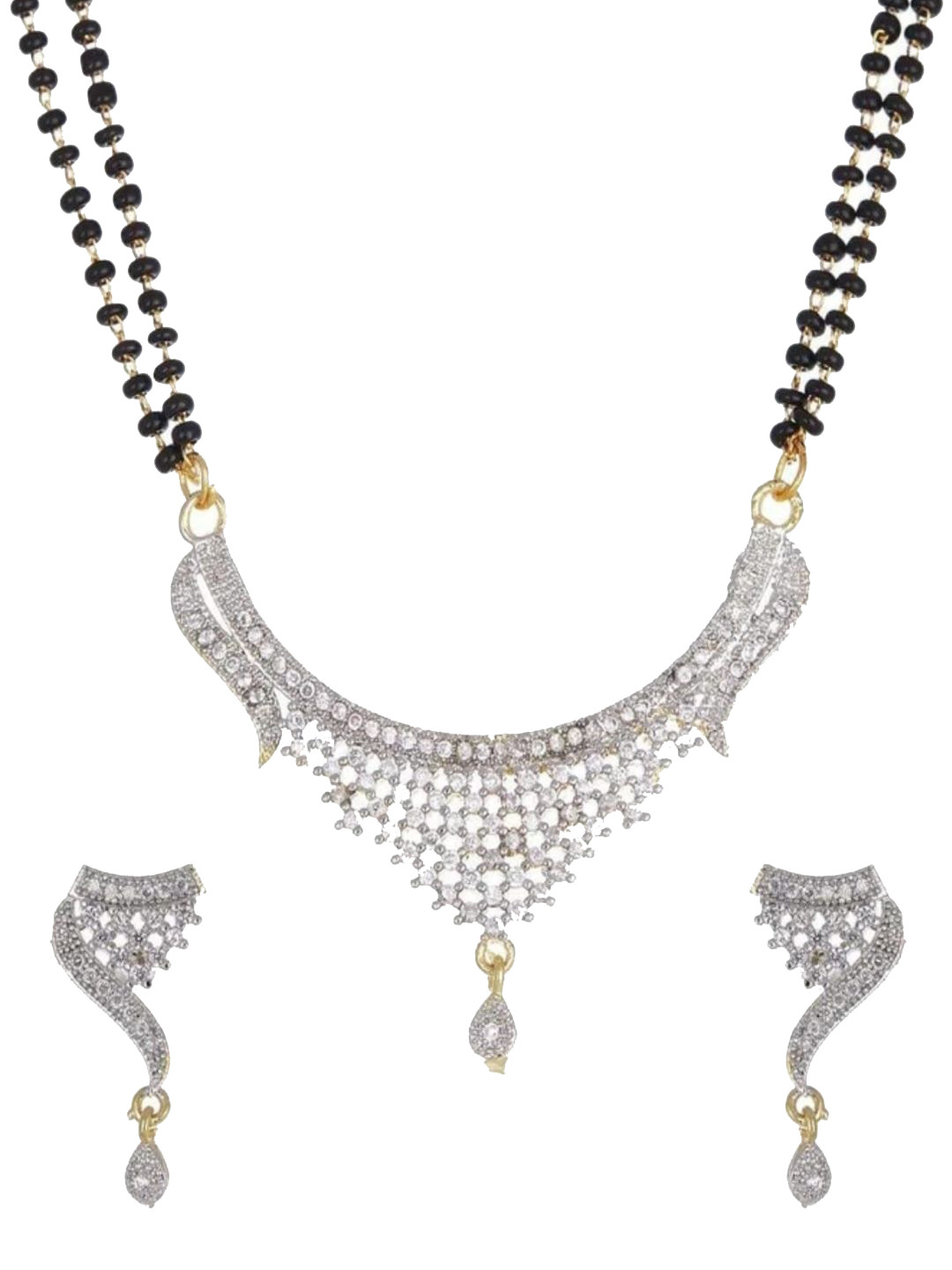Stoccer American Diamonds Studded & Beaded Mangalsutra With Earrings
