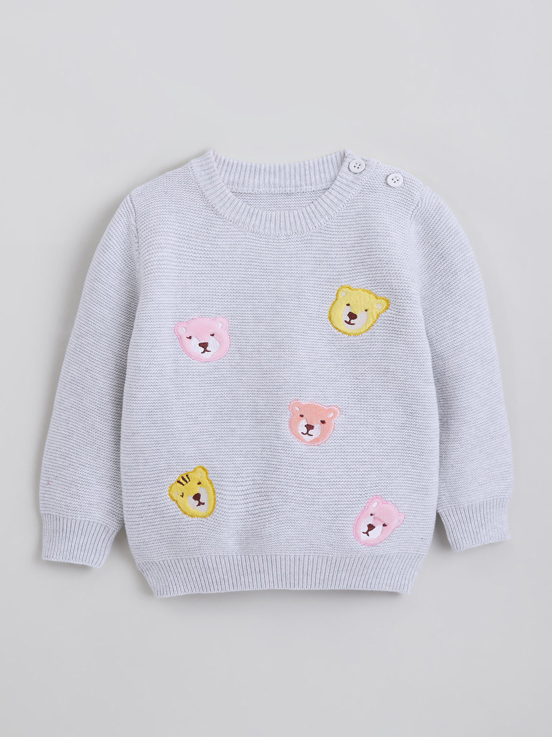 Hopscotch Boys Bear Applique Full-Sleeve Sweater