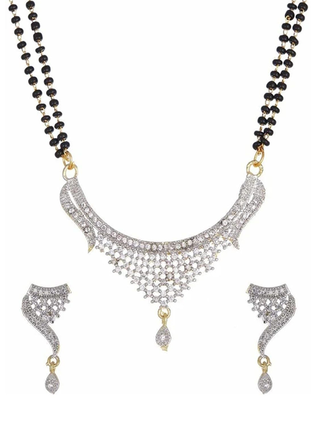 RS Jewellers American Diamonds Studded & Beaded Mangalsutra With Earrings