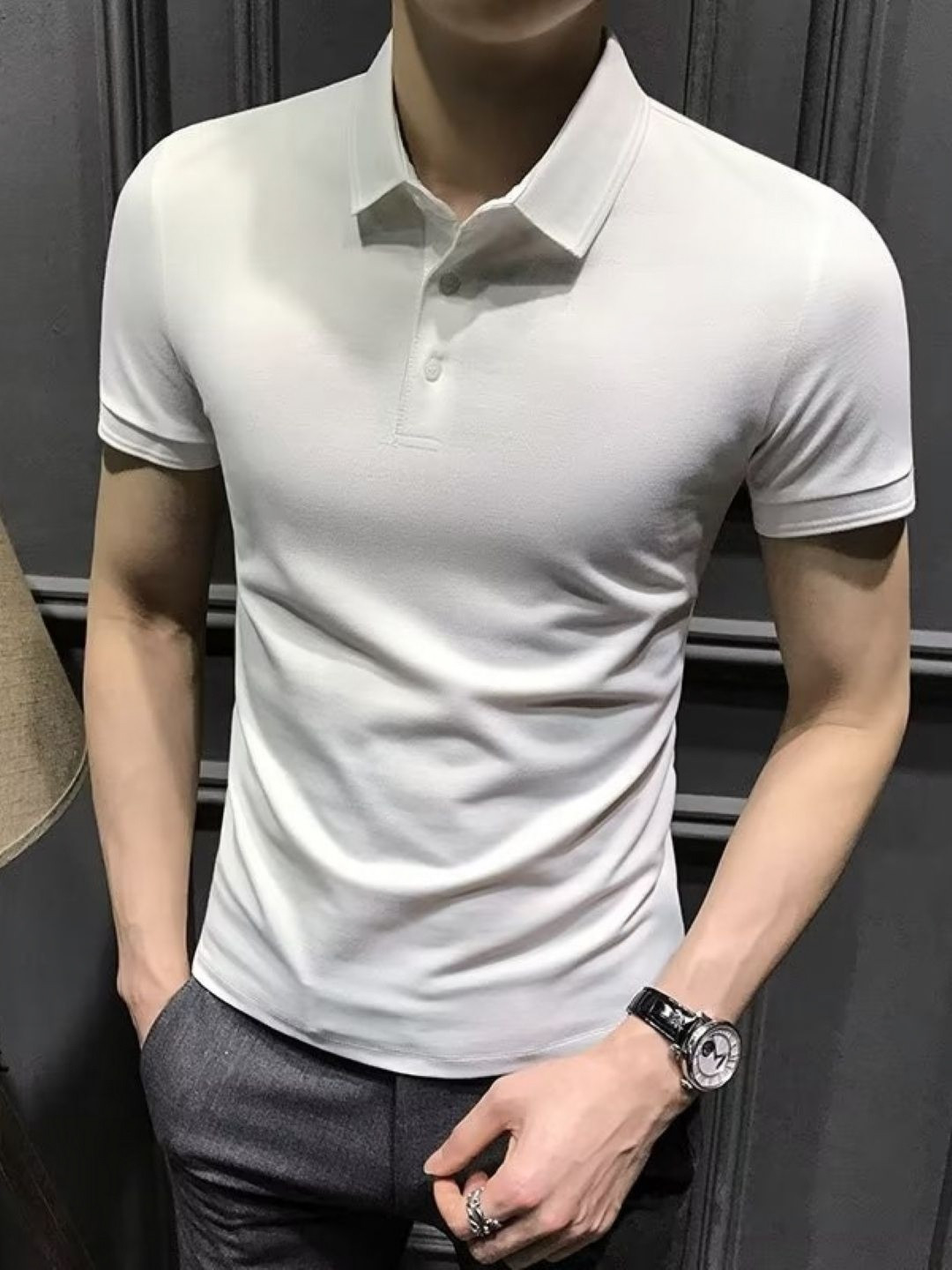 White Slim Fit Polo Collar T-shirt