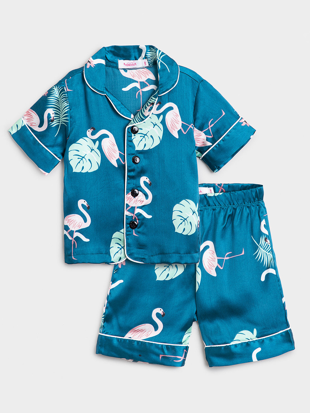 Hopscotch Girls Flamingo Printed  Shirt And Shorts Sleepwear Set