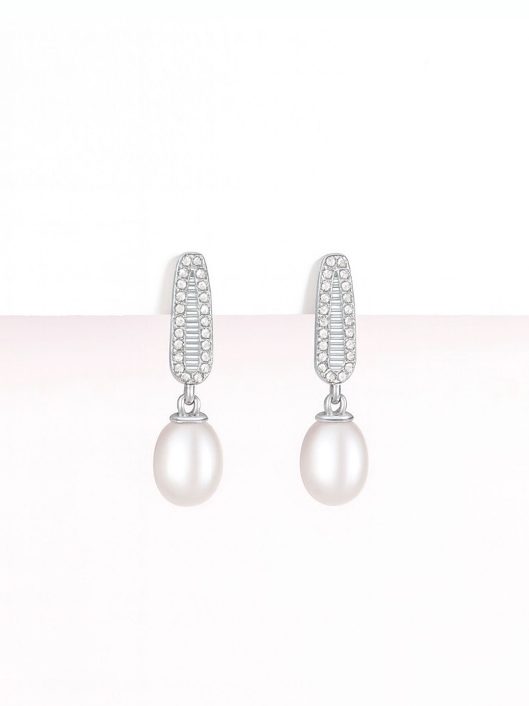 Tora Rhodium-Plated 925 Sterling Silver CZ Studded & Pearls Beaded Spherical Drop Earrings