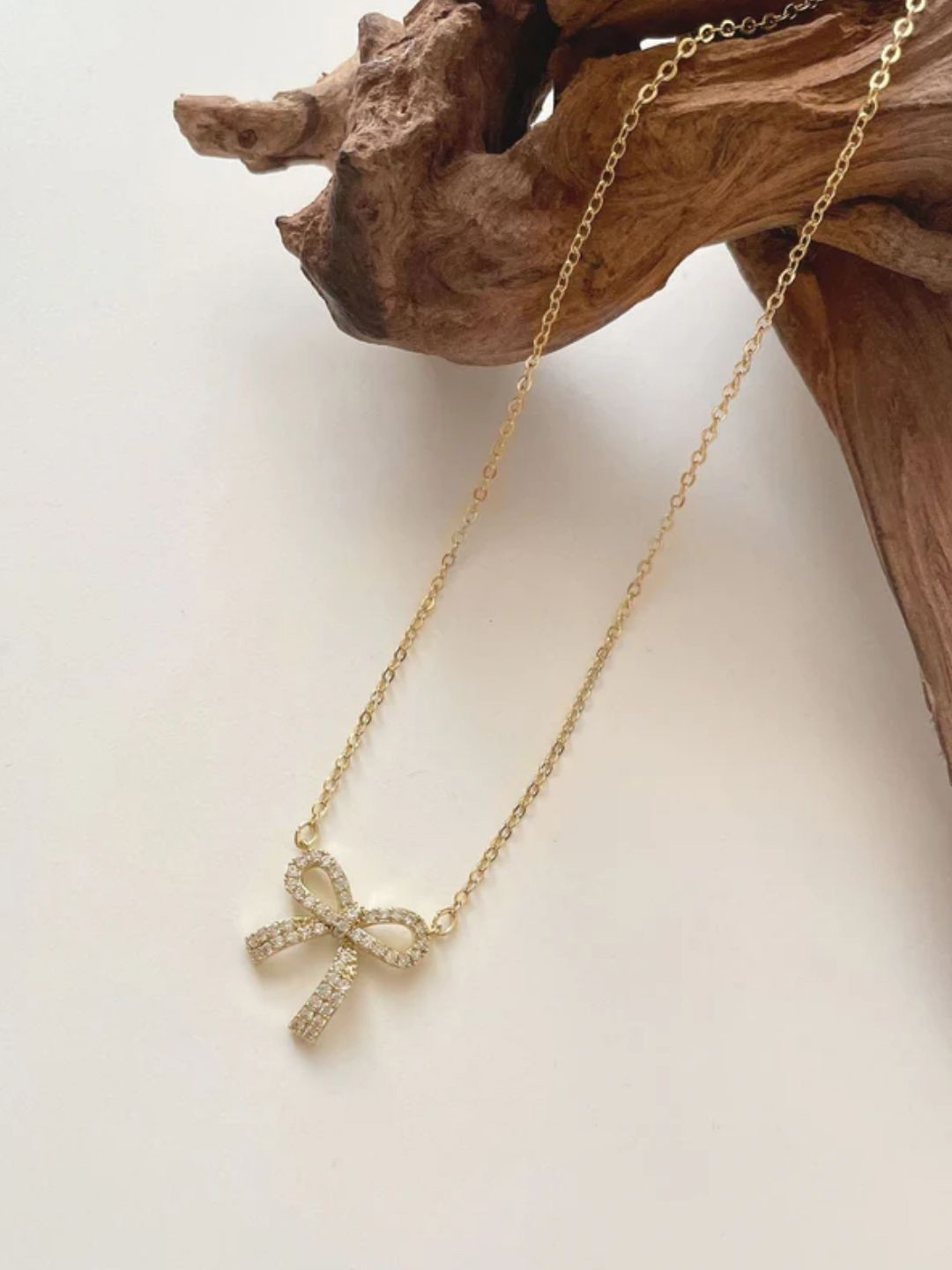 FAB COUTURE Gold-Plated Cubic Zirconia Studded Ribbon Tie Chain