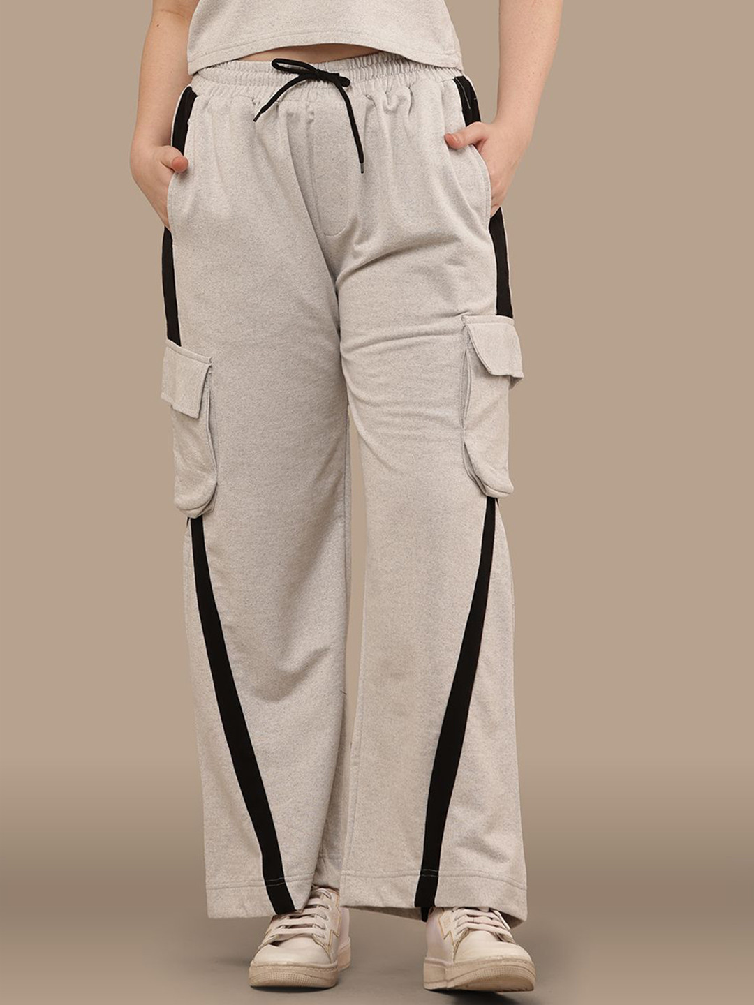 CLOTHINK INDIA Women Relaxed Straight Leg Side Stripe Cargos Trousers