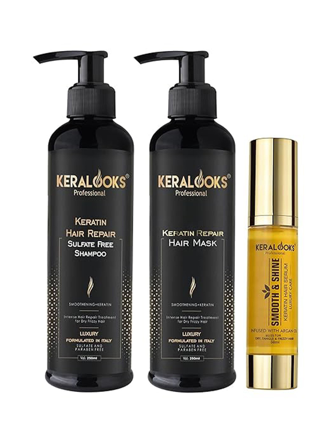 Keralooks professional Keratin Hair Repair Shampoo 250ml Mask 250ml & Hair Serum 50ml