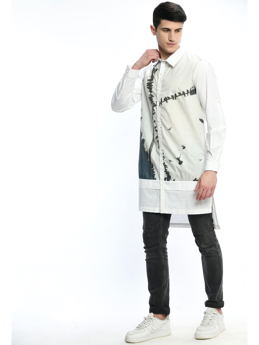 SAMANT CHAUHAN Men Printed Wing Flux White Cotton Shirt