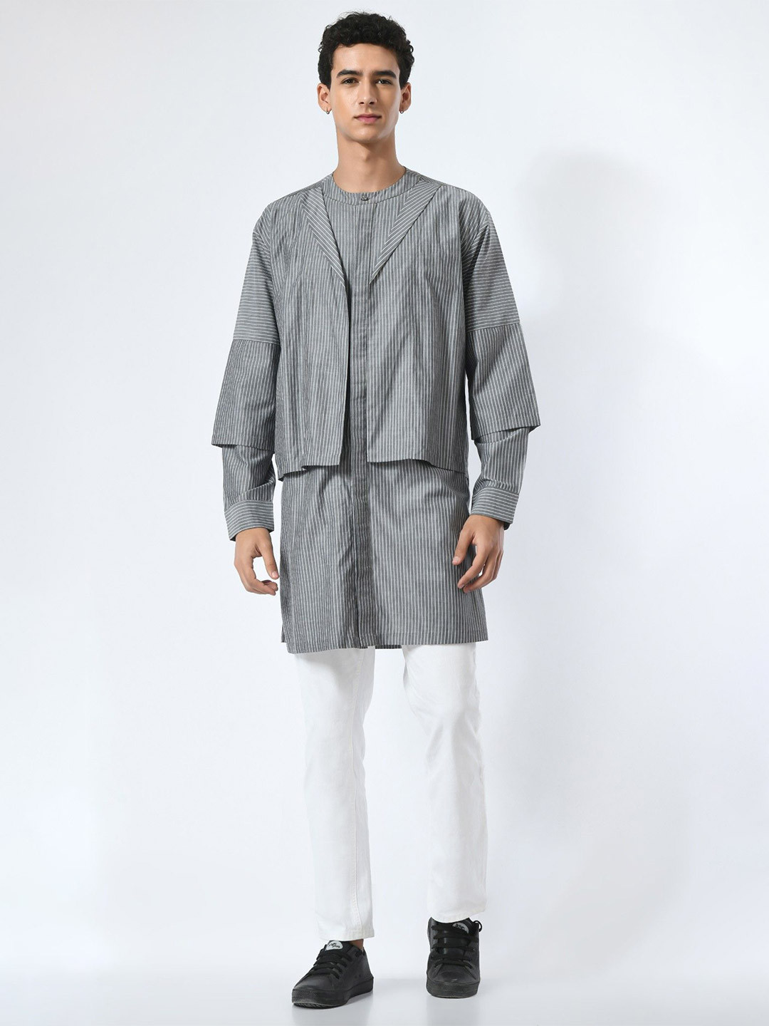 SAMANT CHAUHAN Men Striped Straight Cotton Kurta