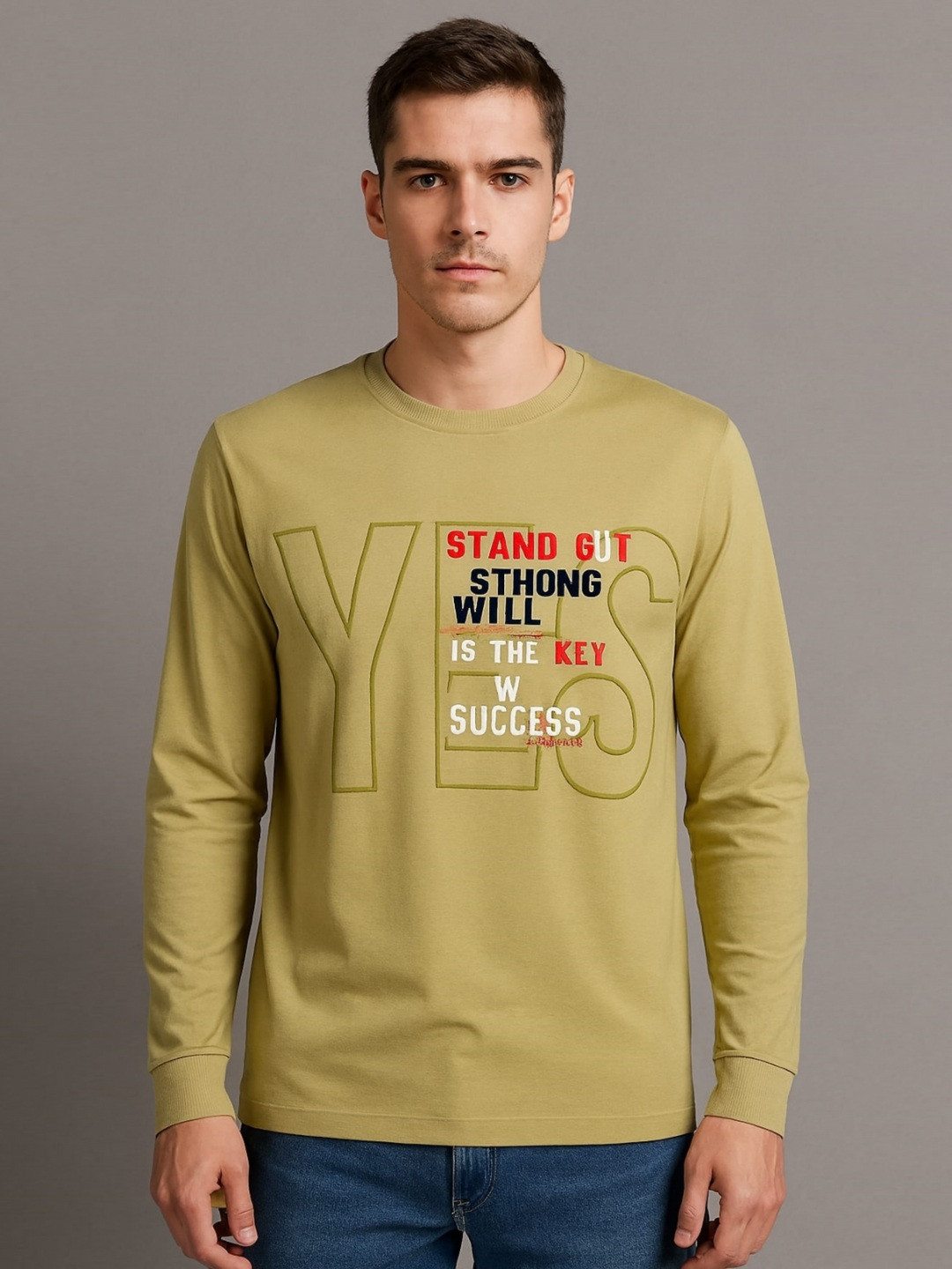 SANDPIPER Typography Printed Long Sleeves Cotton T-shirt