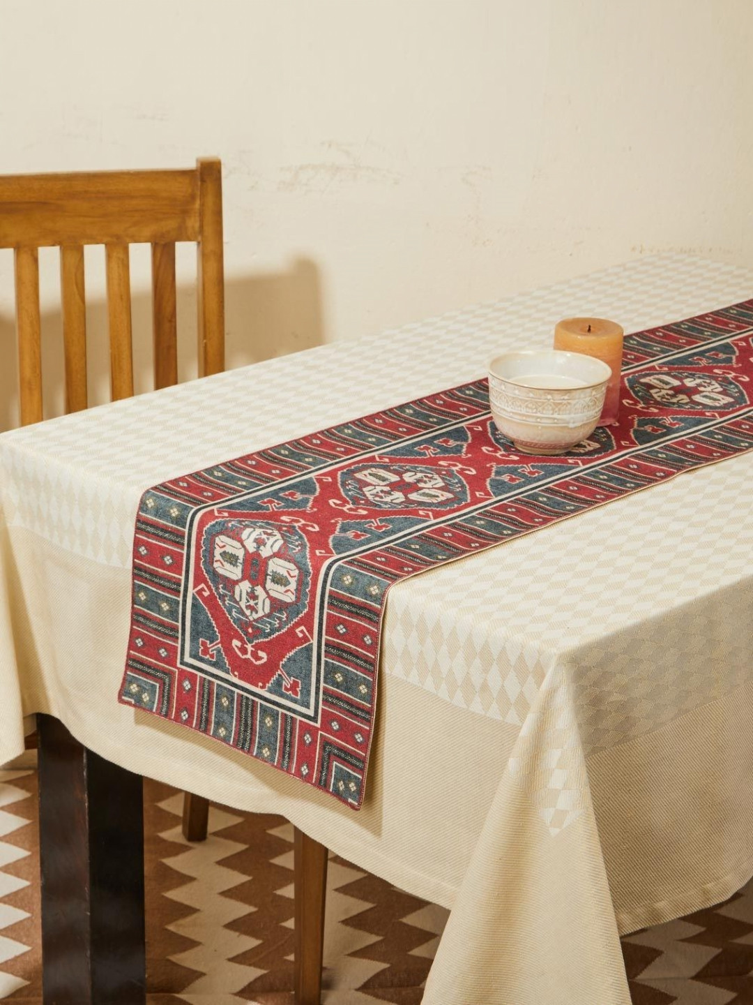 Fabindia Zhuri Red & Black Printed Cotton Rectangular Table Runner