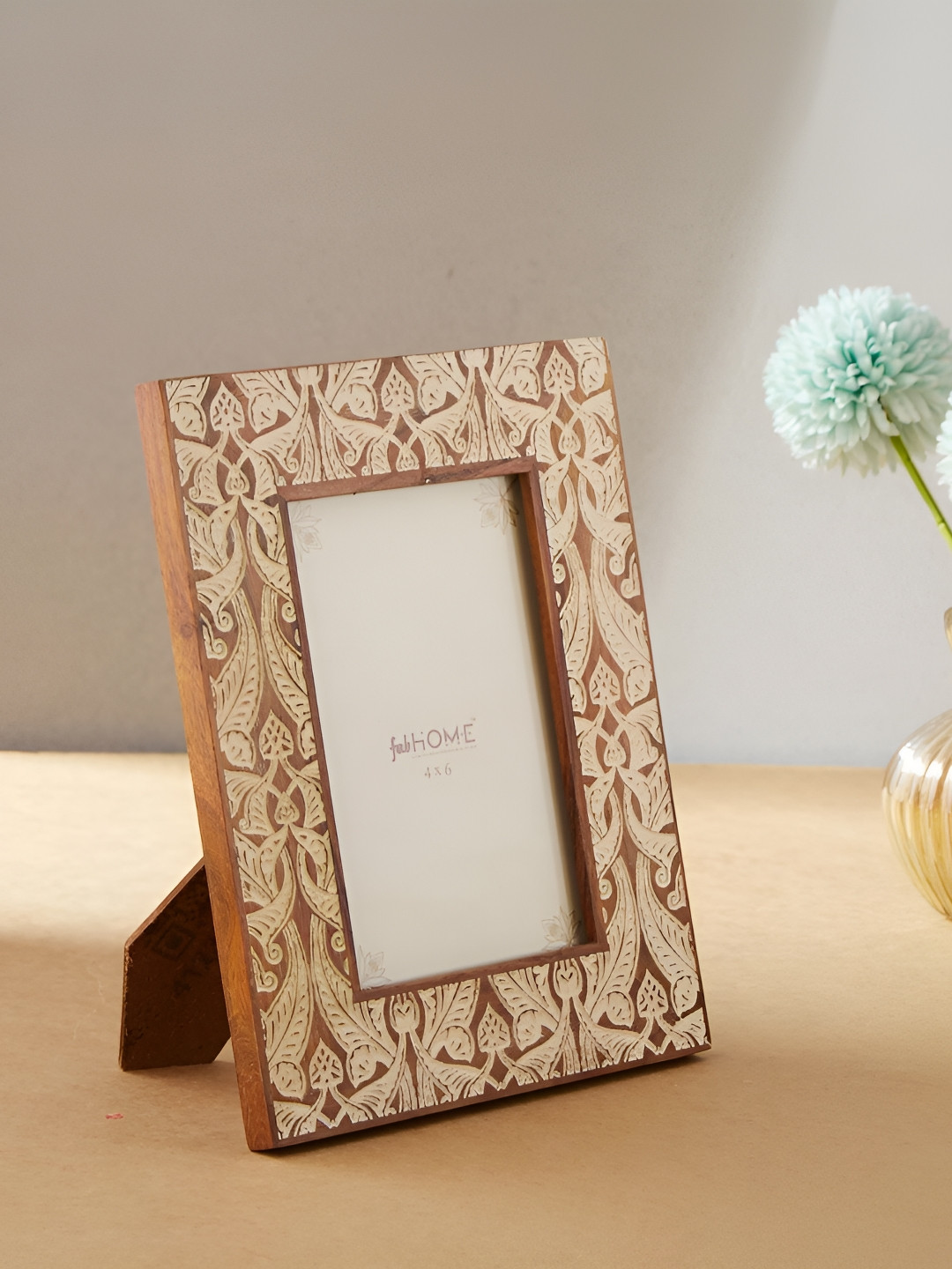Fabindia Brown & Black Self Design Wooden Table Photo Frame