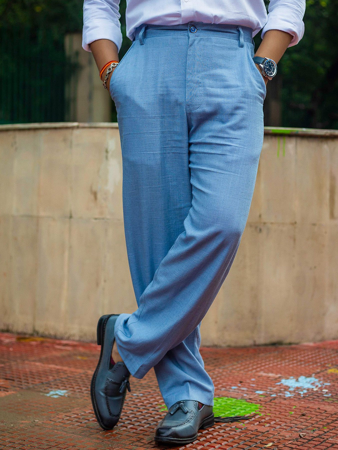JAVINISHKA Men Relaxed Straight Leg Straight Fit High-Rise Easy Wash Pleated Korean Pants