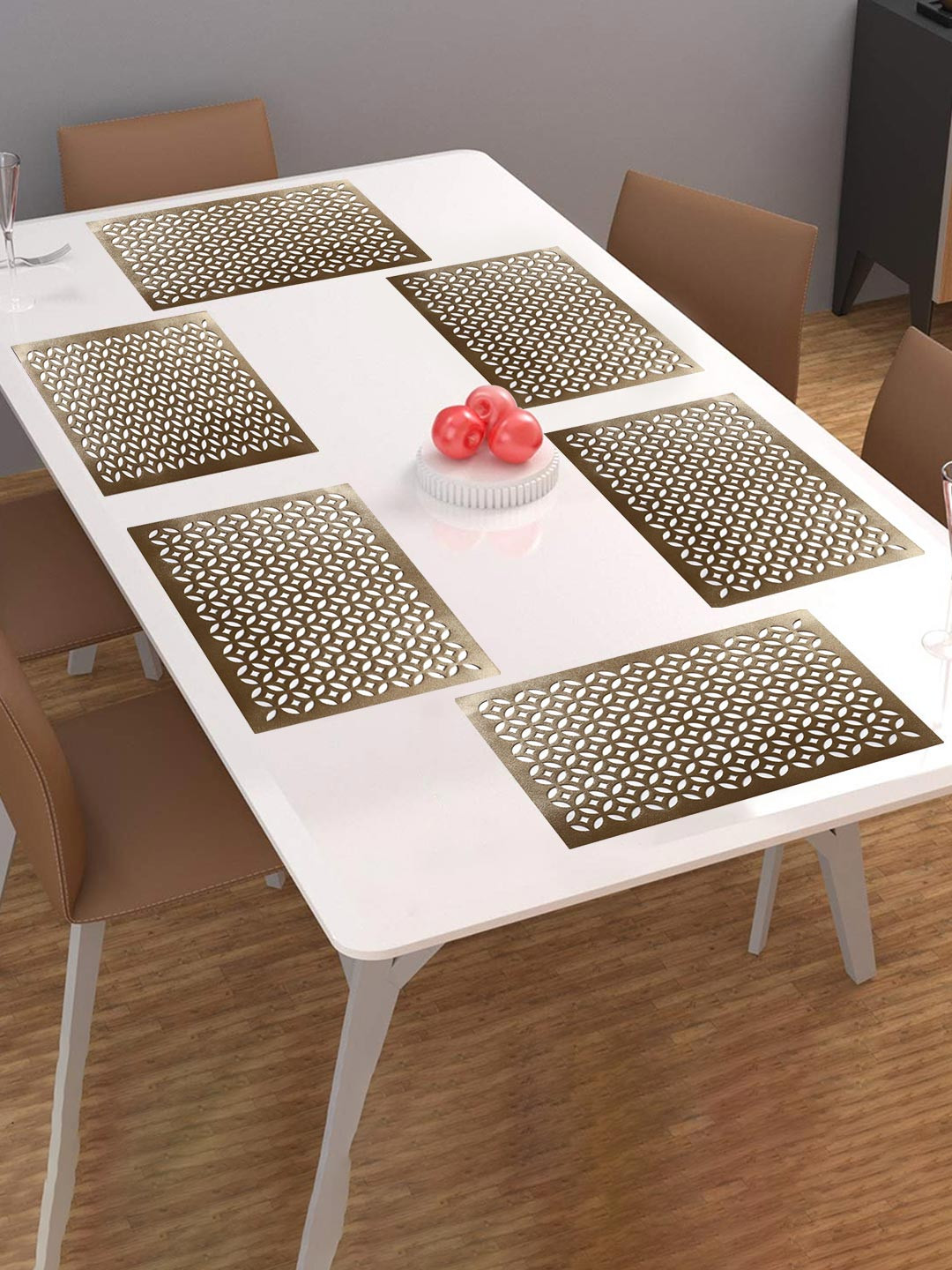 Kuber Industries Pack of 6 Gold-Toned PVC Rectangle Dining Table Mats