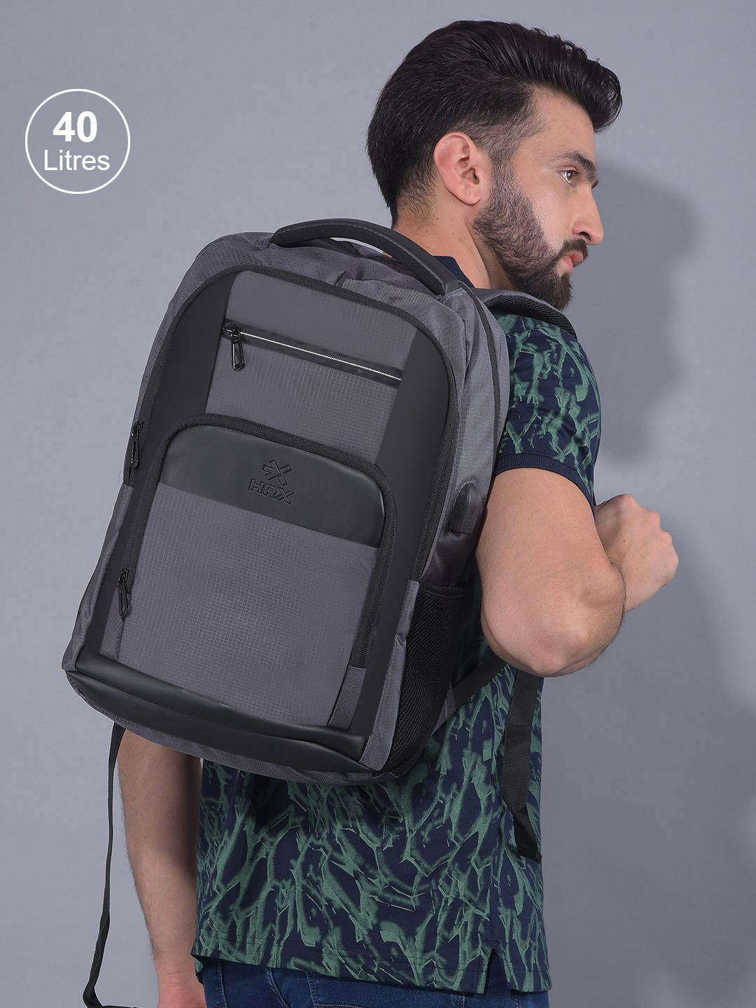 HRX by Hrithik Roshan Unisex Grey Backpack with Rain Cover & Reflective Strip 23L 40 L