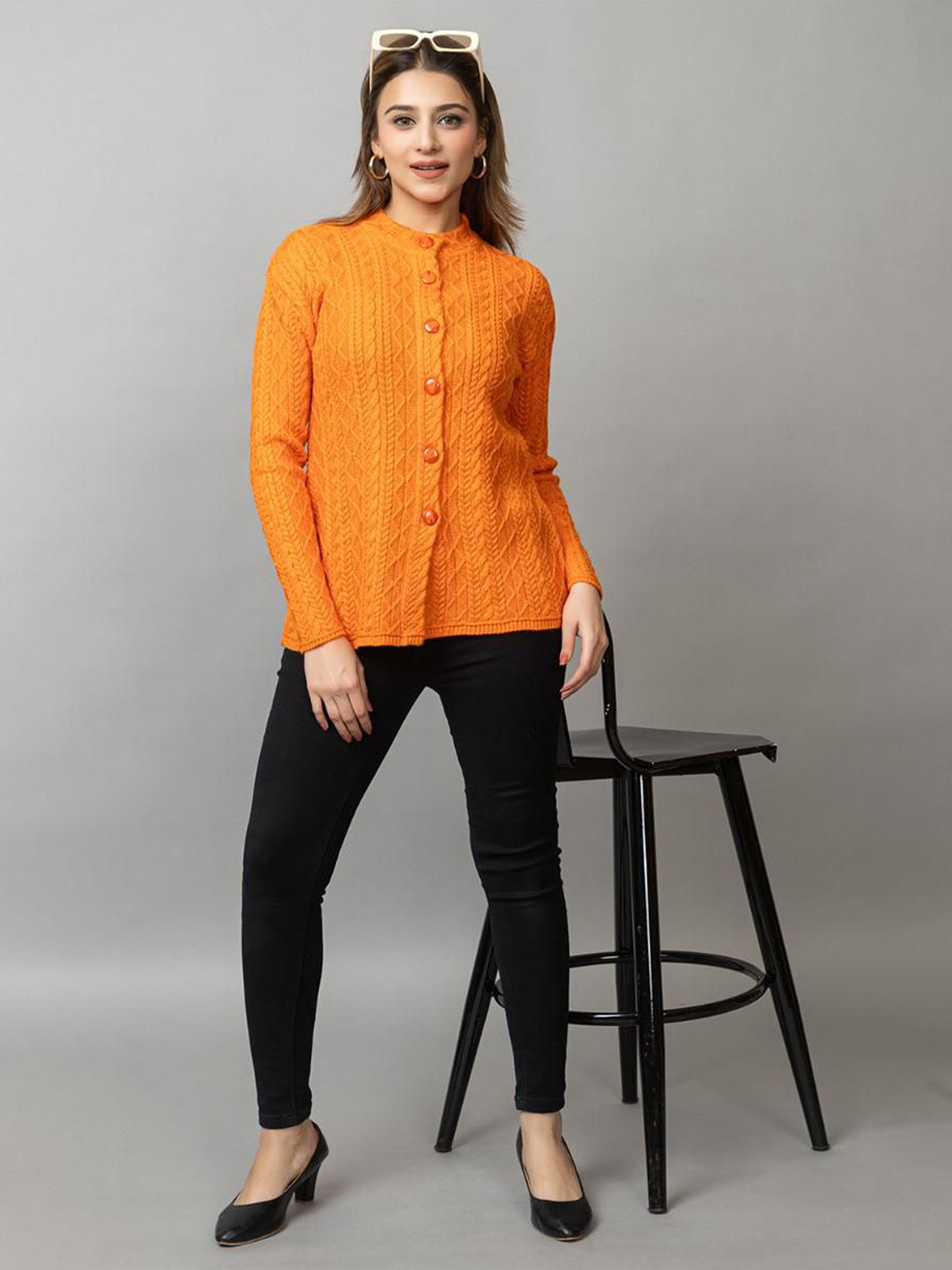 Dart Line Women Self Design Cable Knit Cardigan Sweaters