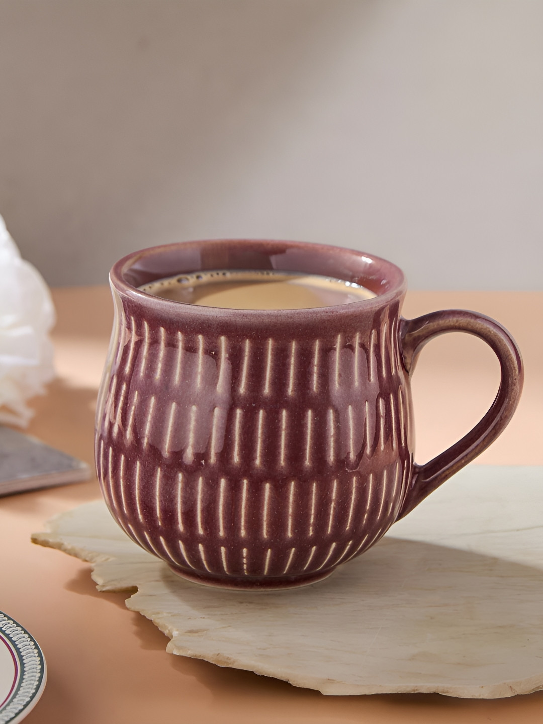 Fabindia Mehul Purple & Cream-Coloured Printed Ceramic Glossy Mug