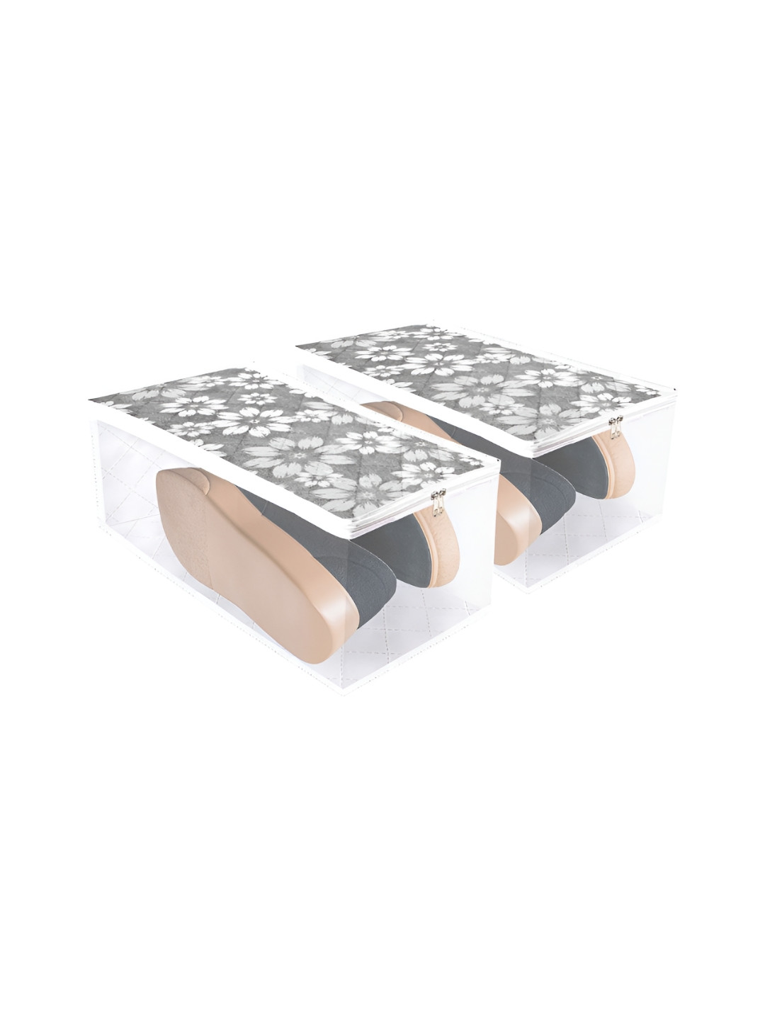 Aura Grey & White 2 Pieces Printed Shoe Bags With Side Visible Windows