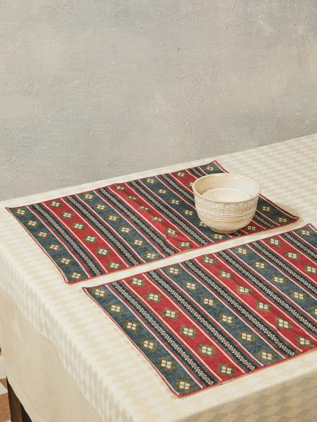 Fabindia Zhuri Blue & Red 6 Pieces Printed Pure Cotton Rectangle Table Placemats