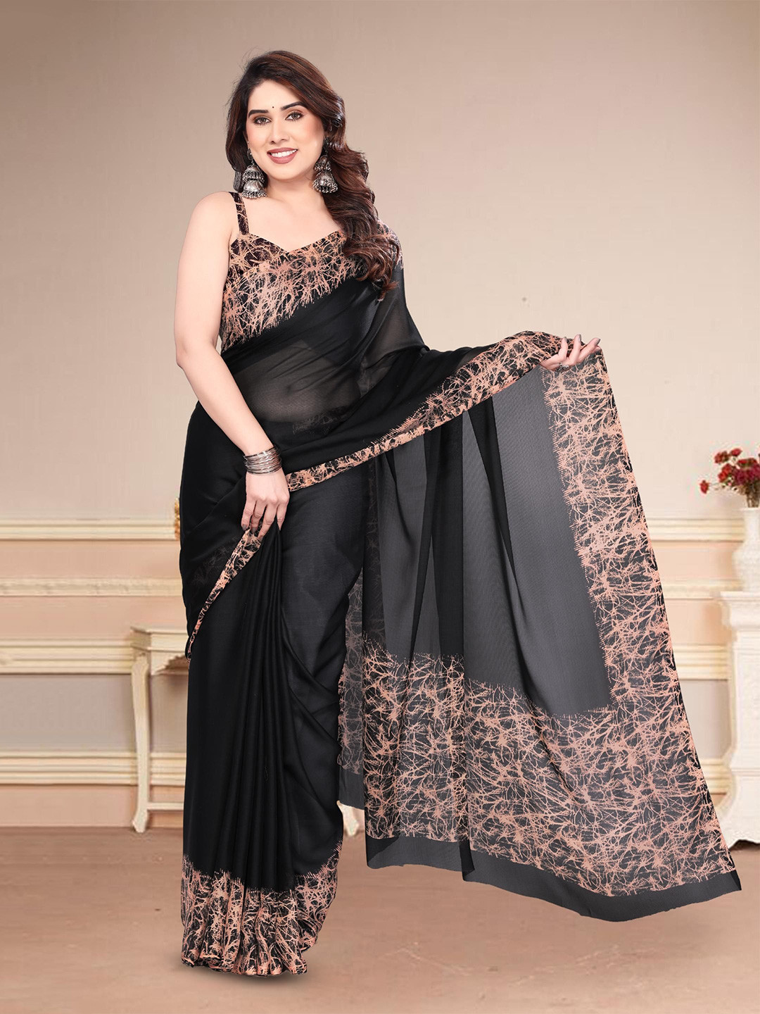 BilloRani Pure Chiffon Saree with Blouse Piece